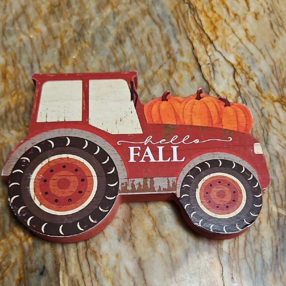 Tractor HELLO FALL Harvest Pumpkin Wood Sign Decor NEW